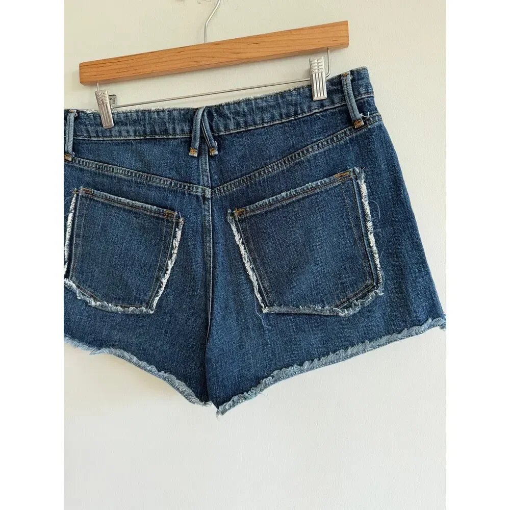 Good American Raw Hem Denim High Rise Cut-Off Shorts Blue 8